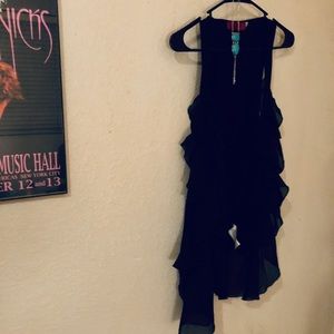 VINTAGE CARINA BLACK RUFFLED OPEN VEST BOHO MEDIUM